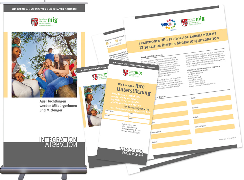 Printdesign – Fachdienst Migration des Landkreises Hersfeld-Rotenburg – Kampagne „Aus Flüchtlingen werden Mitbürgerinnen und Mitbürger“