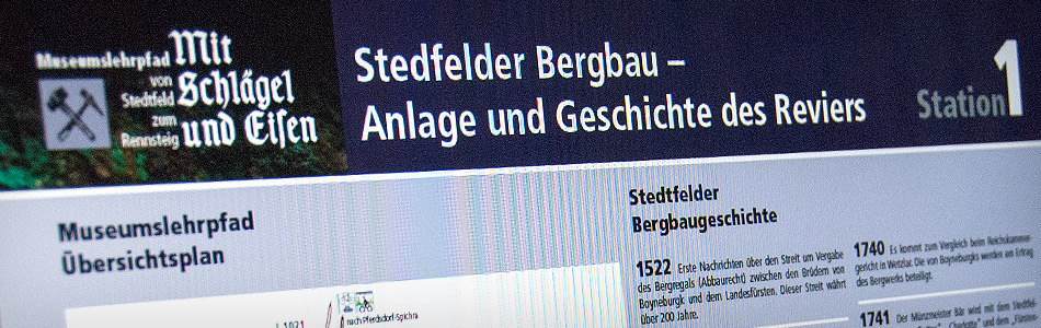 Gestaltung im Raum – Beschilderung für den Museumspfad im Stedfelder Bergbau Revier