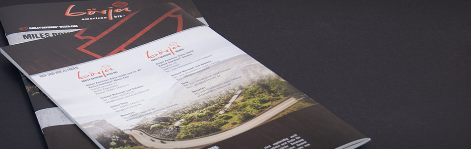 Printdesign – Börjes American Bikes GmbH und Co. KG – Reise-„Magalog“ Miles don't matter ... moments do!