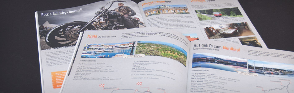 Printdesign – Börjes American Bikes GmbH und Co. KG – Reise-„Magalog“ Miles don't matter ... moments do!